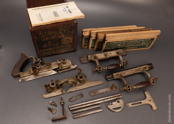 Complete-&-Fine-STANLEY-No.-55-Combination-Plane-in-Chestnut-Box-119925