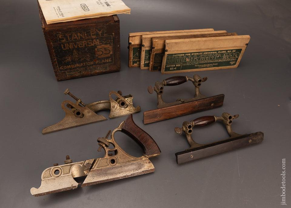 Complete-&-Fine-STANLEY-No.-55-Combination-Plane-in-Chestnut-Box-119925