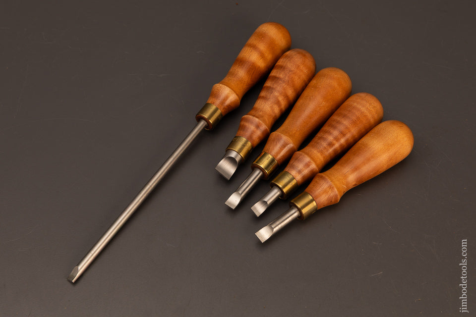 Fine-Set-of-5-LIE-NIELSEN-Screwdrivers-with-Discontinued-Tiger-Maple-120029