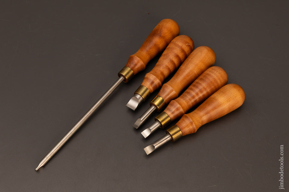 Fine-Set-of-5-LIE-NIELSEN-Screwdrivers-with-Discontinued-Tiger-Maple-120029