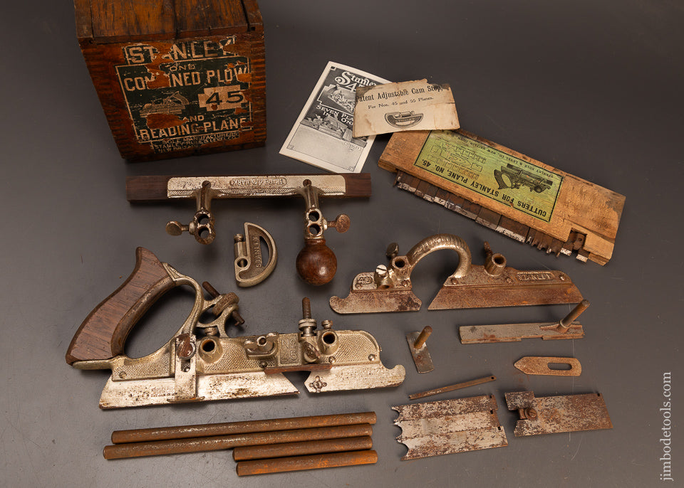 Complete-STANLEY-No.-45-Combination-Plane-in-its-Original-Chestnut-Box-120049