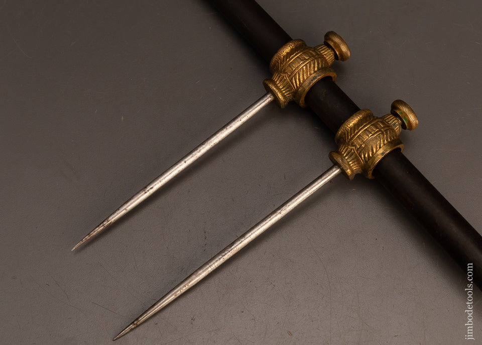 Gorgeous-8-Inch-Brass-Trammel-Points-on-Round-Ebony-Beam-120168