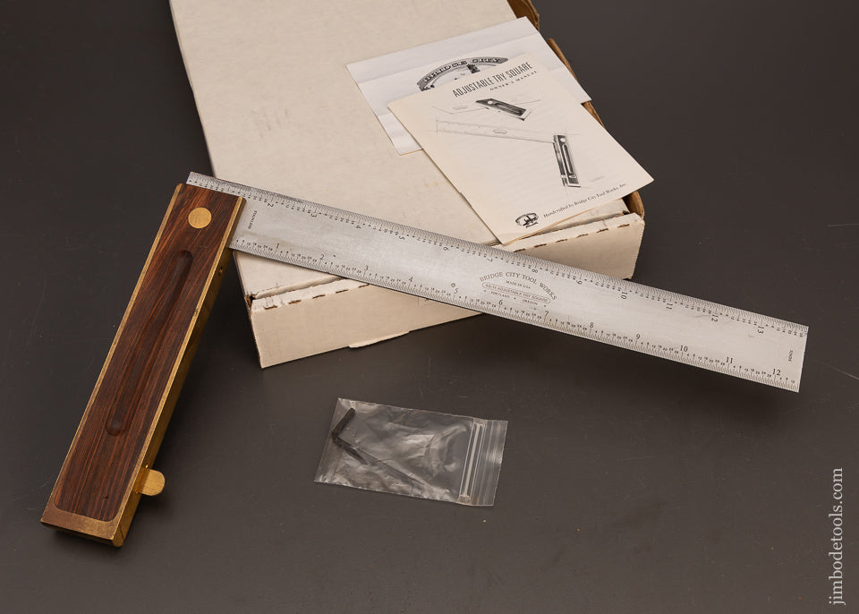 BRIDGE-CITY-TOOL-WORKS-AS-14-Adjustable-Try-Square-14-Inch-Near-Mint-in-Box-120208