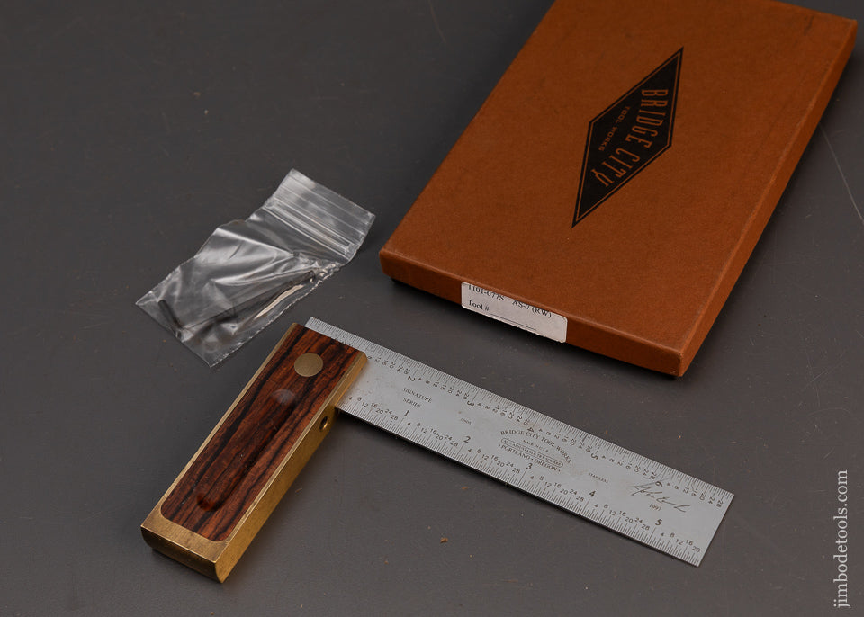 BRIDGE-CITY-TOOL-WORKS-AS-7-Rosewood-Adjustable-Try-Square-Near-Mint-in-Box-120406