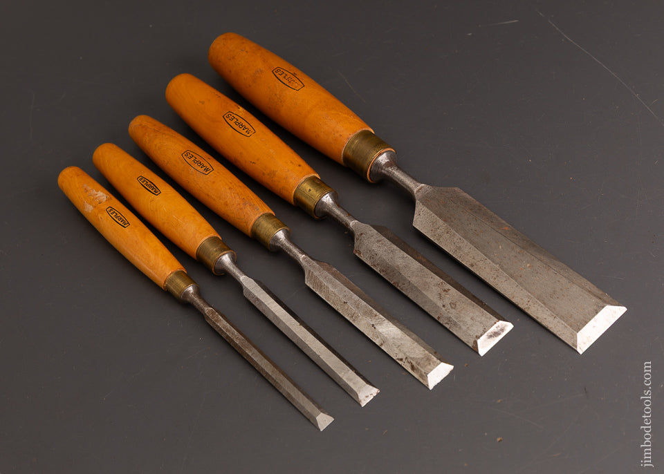 Near-Mint-MARPLES-Set-of-5-Boxwood-Handled-Bevel-Edge-Chisels-120600