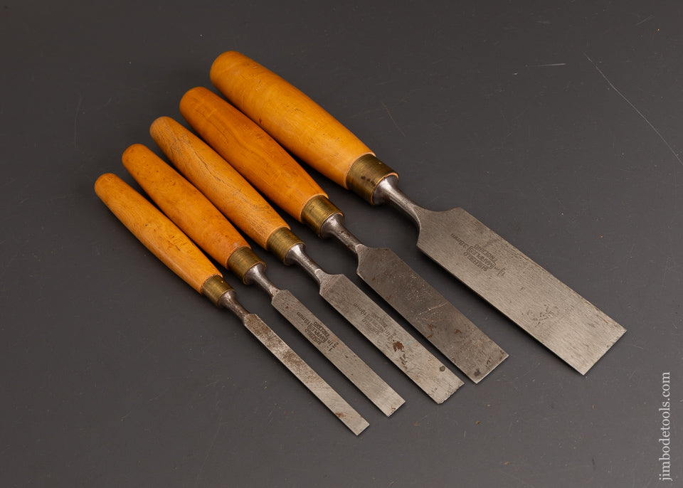 Near-Mint-MARPLES-Set-of-5-Boxwood-Handled-Bevel-Edge-Chisels-120600