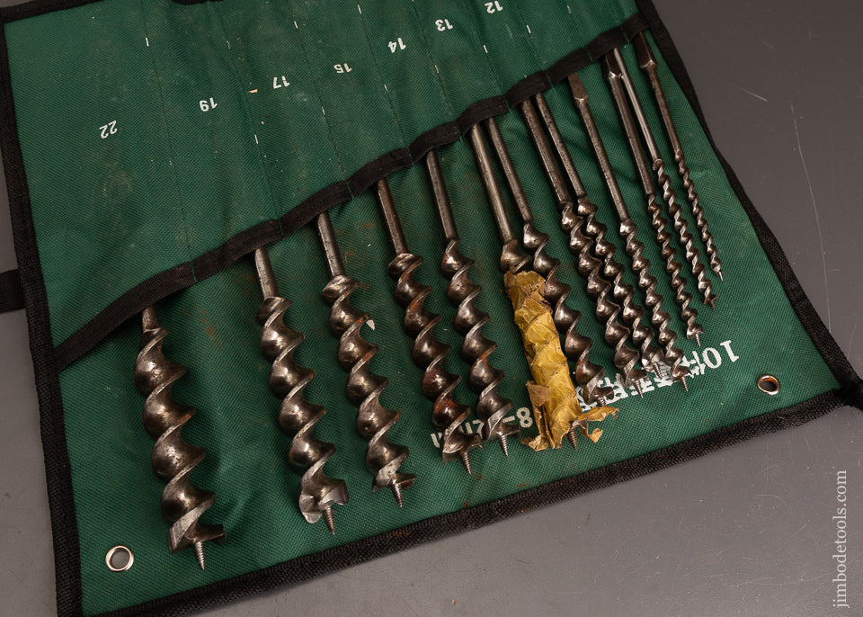 Fine-Set-of-RUSSELL-JENNINGS-Auger-Bits-in-Canvas-Roll-120611
