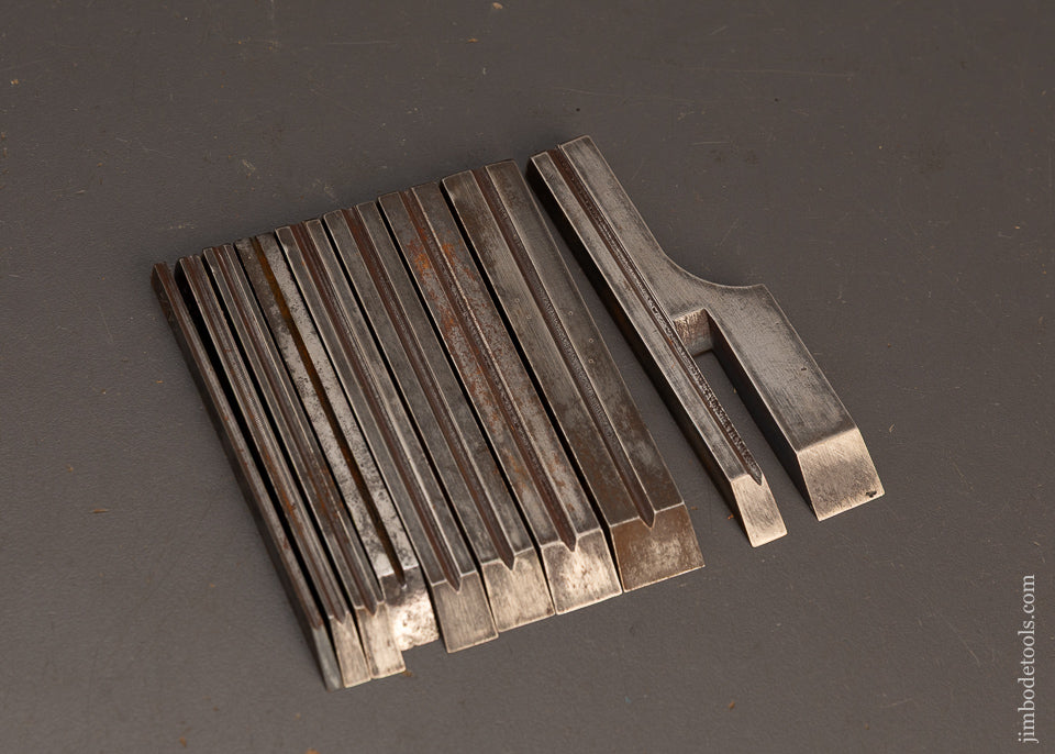 Complete-Original-Set-of-9-MILLER’S-PATENT-Plow-Plane-Irons-120682