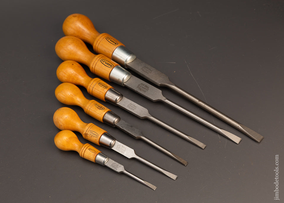Gorgeous-Set-of-6-MARPLES-Boxwood-Cabinet-Maker’s-Screwdrivers-Mint-120685