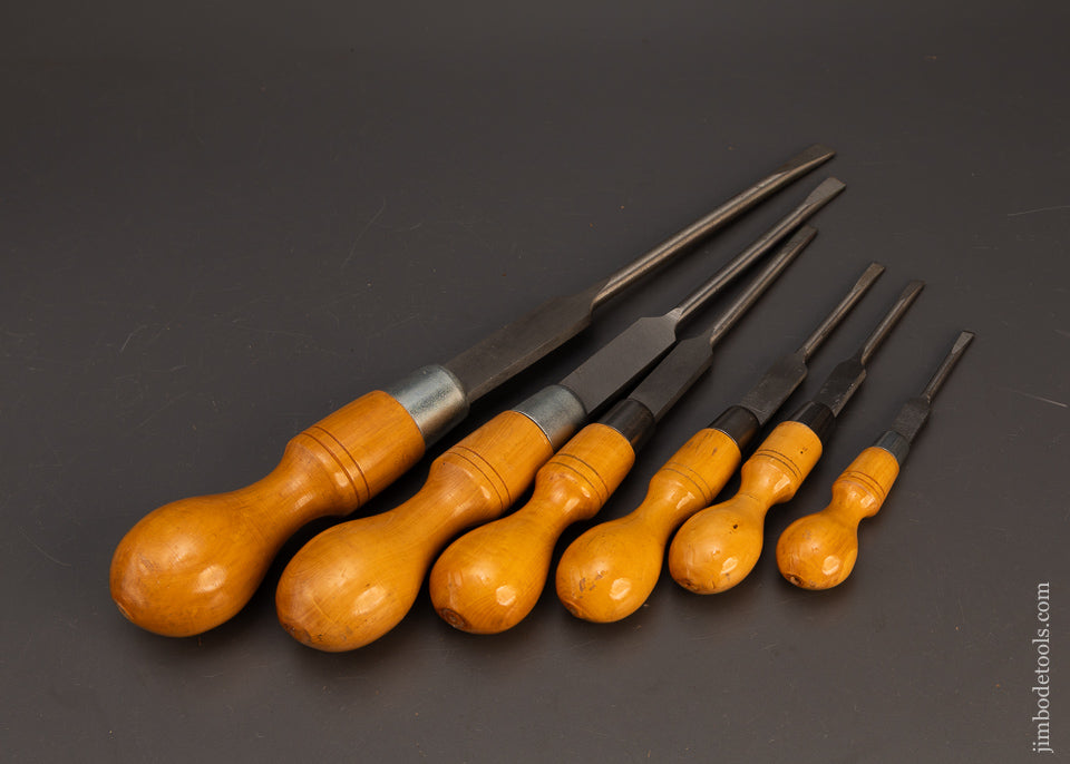 Gorgeous-Set-of-6-MARPLES-Boxwood-Cabinet-Maker’s-Screwdrivers-Mint-120685