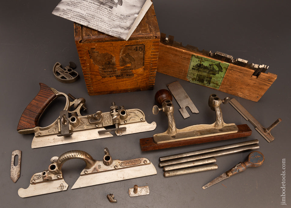 Early-&-Fine-STANLEY-No.-45-Combination-Plane-100%-Original-Chestnut-Box-120744