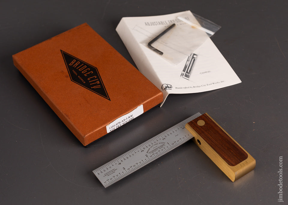 Mint-in-Box-BRIDGE-CITY-TOOL-WORKS-AS-5-Rosewood-Adjustable-Try-Square-120930
