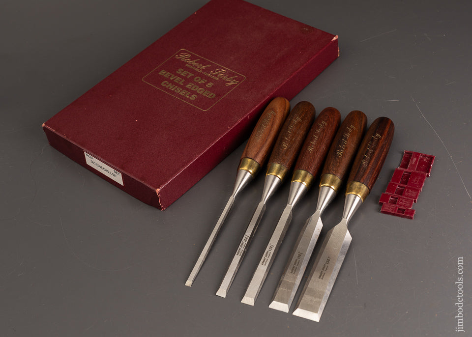 Mint-in-Box-Set-of-5-SORBY-Rosewood-Handled-Bevel-Edge-Chisels-121039