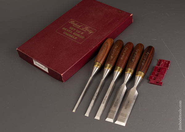 Mint-in-Box-Set-of-5-SORBY-Rosewood-Handled-Bevel-Edge-Chisels-121039