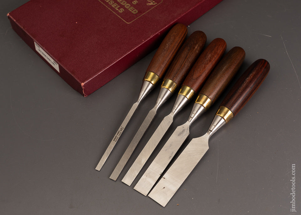 Mint-in-Box-Set-of-5-SORBY-Rosewood-Handled-Bevel-Edge-Chisels-121039