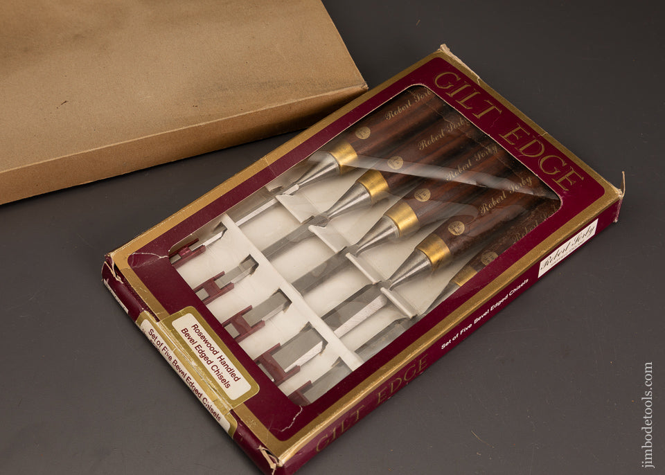 Mint-in-Box-Set-of-5-SORBY-Rosewood-Handled-Bevel-Edge-Chisels-121100
