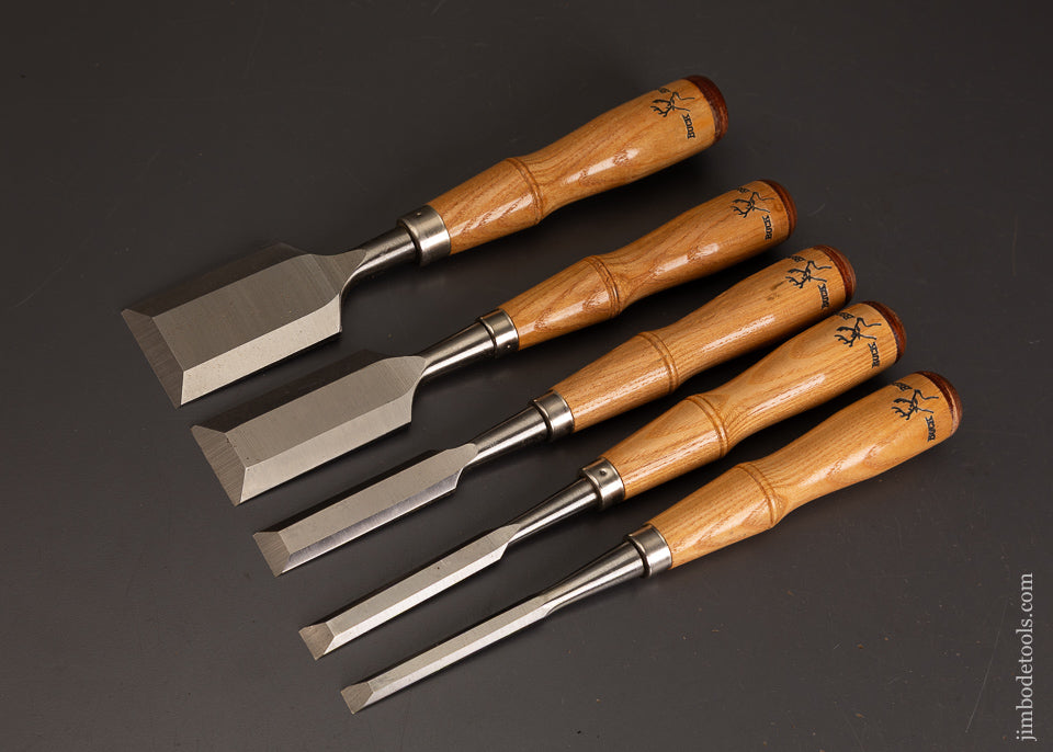Dead-Mint-New-Old-Stock-Set-of-5-BUCK-BROS.-Firmer-Chisels-121182