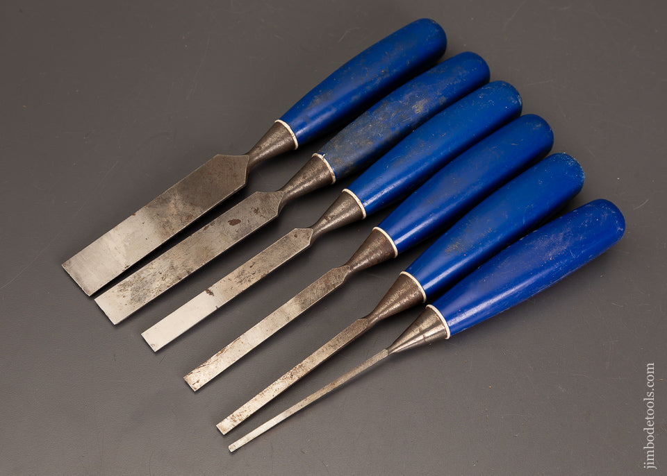 Fine-Set-of-6-MARPLES-Bevel-Edge-Blue-Chip-Chisels-121189