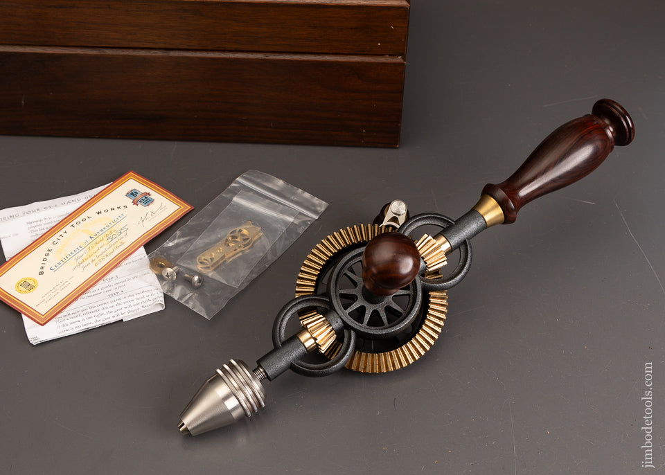 1998-BRIDGE-CITY-TOOL-WORKS-CT-6-Rosewood-Hand-Drill-Dead-Mint-in-Original-Presentation-Box-121209-AS-OF-JUNE-24