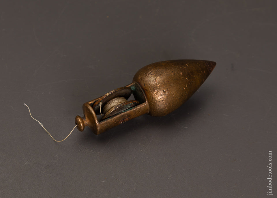 Rare-STANLEY-No.-2-Brass-Plumb-Bob-with-Reel-121293