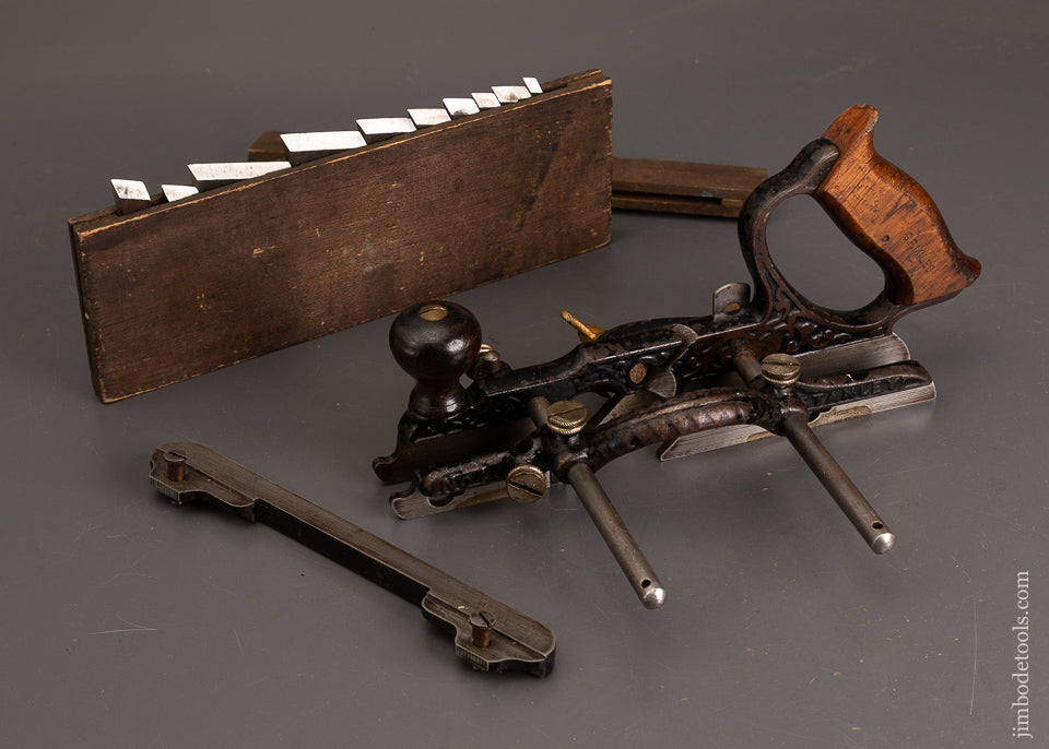 Fine-Early-STANLEY-No.-46-Skew-Plow-Plane-with-10-Cutters-121456