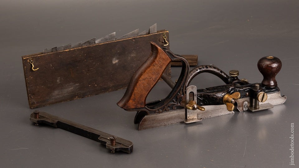 Fine-Early-STANLEY-No.-46-Skew-Plow-Plane-with-10-Cutters-121456