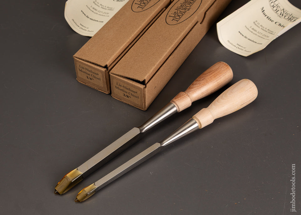 LIE-NIELSEN-1/4-&-3/8-Mortise-Chisels-Mint-in-Box-121541