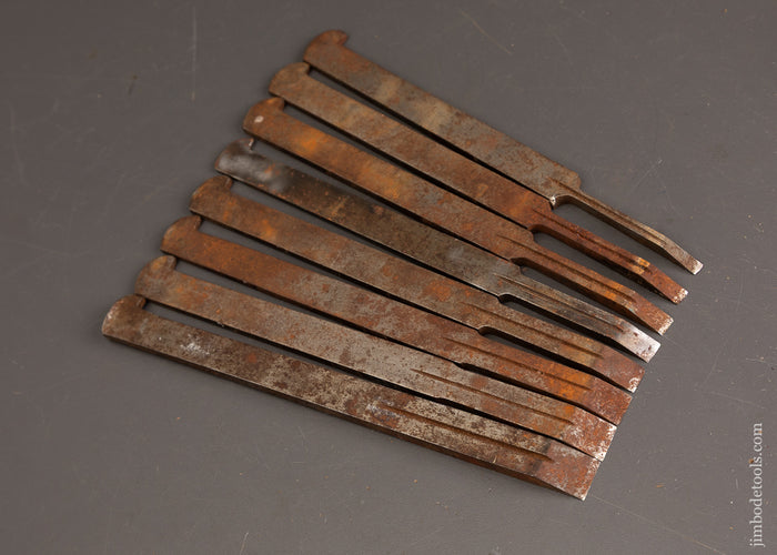 Complete-Set-of-8-SANDUSKY-Plow-Plane-Irons-for-Center-Wheel-Plow-Plane-121697