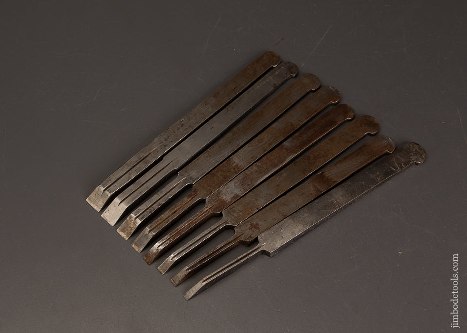 Complete-Set-of-8-SANDUSKY-Plow-Plane-Irons-for-Center-Wheel-Plow-Plane-121997