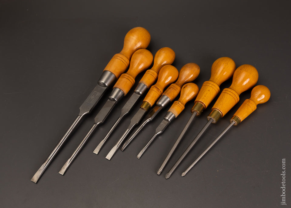 Amazing-Set-of-9-Boxwood-Handled-MARPLES-Cabinet-Maker’s-Screwdrivers-122022