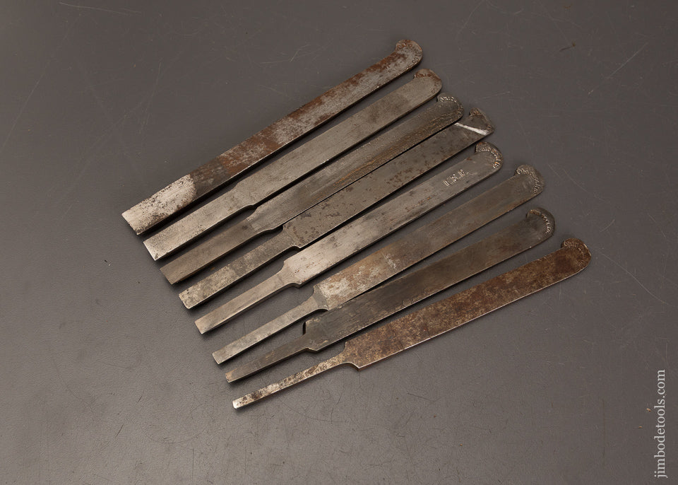 Set-of-8-Graduated-OHIO-TOOL-CO-Plow-Plane-Irons-For-Center-Wheel-Plow-122052