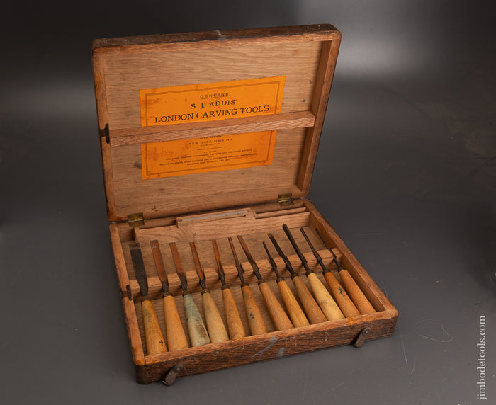 S.J.-ADDIS-Set-of-12-Carving-Chisels-Near-Mint-in-Box-122214