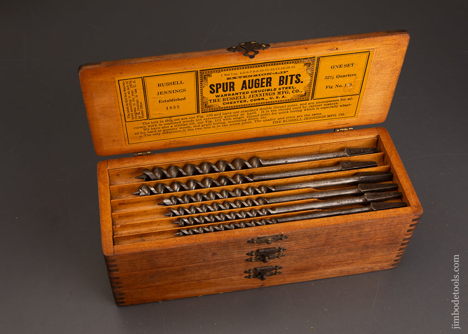 Complete-&-Fine-Set-of-13-RUSSELL-JENNINGS-Auger-Bits-in-Original-Three-Tiered-Box-122425