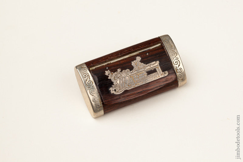 Fancy Rosewood and Silver Snuff Box with Tools and Craftsman Planing on Bench