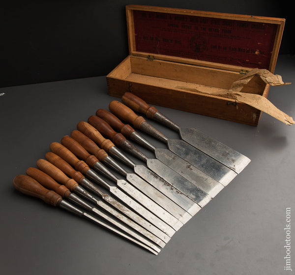 Magnificent! Set of Twelve C.E. JENNINGS Socket Firmer Chisels in Original Box - 89792