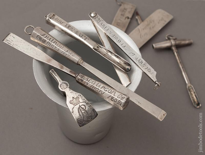 AMAZING Set of Eight Miniature Woodworking Tools in Sterling Silver DATED 1809, 1815, 1824, 1825! - EXCELSIOR 71711