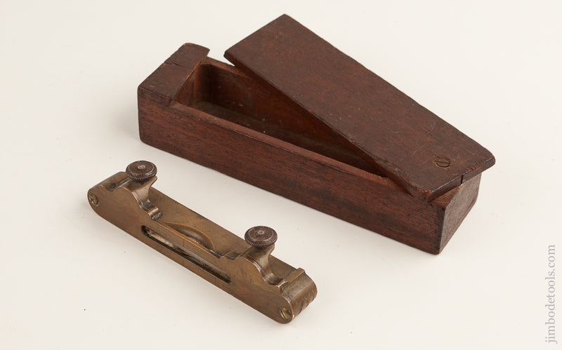 Unusual! Five inch Heavy Brass Square Attach Level in Mahogany Box - 74618U