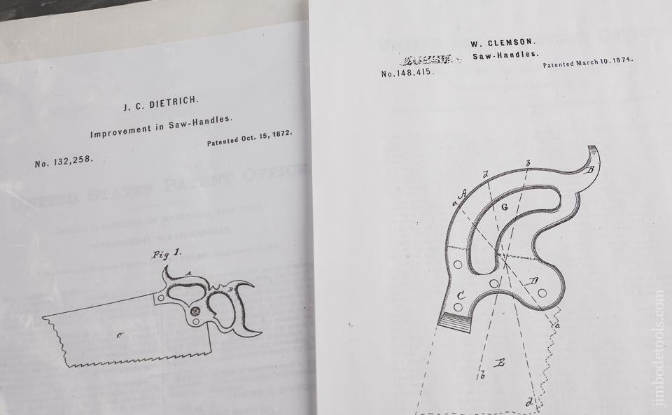 Rare! DIETRICH Patent October 15, 1872 and CLEMSON Patent March 10, 1874 WHEELER, MADDEN & CLEMSON "The Standard XLCR" Hand Saw with Overhand Grip Middletown, NY * EXCELSIOR 77311