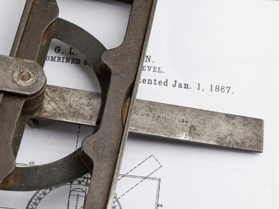 Rare! CHAMBERLIN's Patent January 1, 1867 Combination Square, Protractor, Inclinometer & Level by BATCHELDER -- 79127