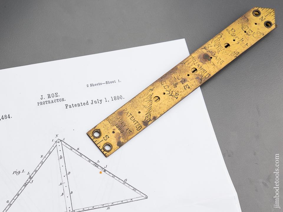 Rare! ROE's Patent July 1, 1890 Brass Combination Tool Square, Rule, Protractor … - 80229