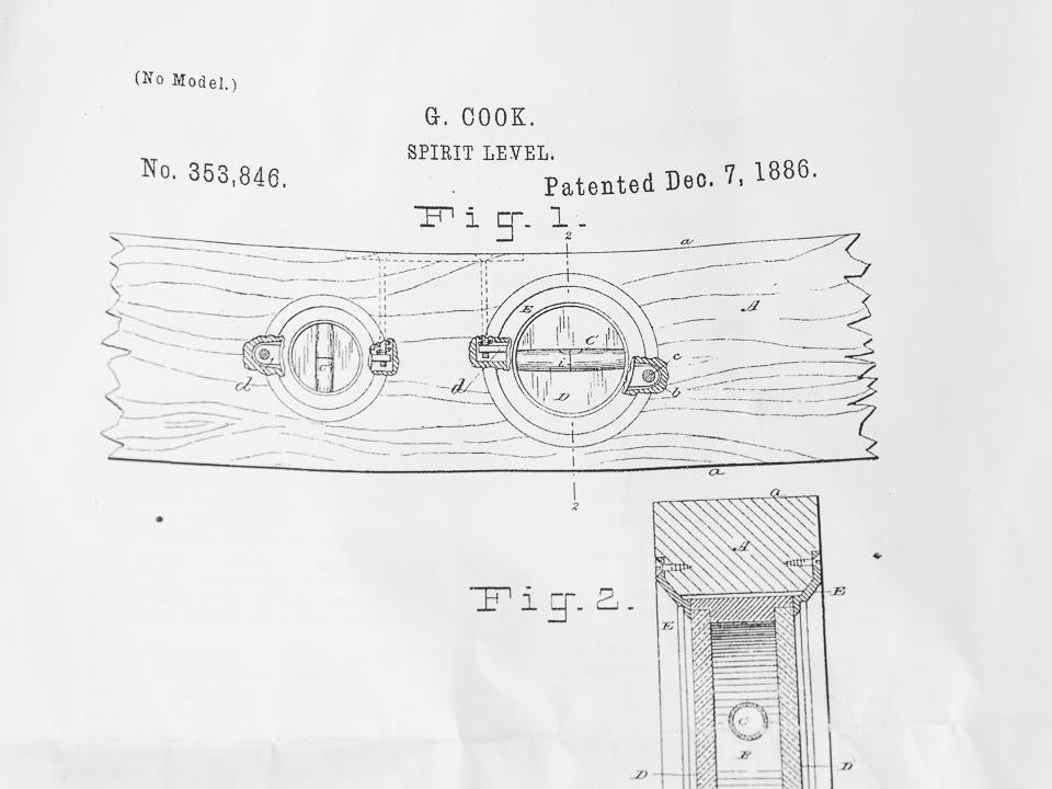 Rare! COOK Patent December 7, 1886 DAVIS & COOK Pretzel Corner Level FINE - 82431