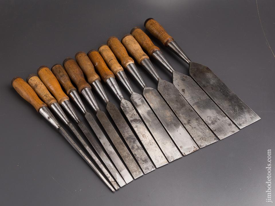 Set of Twelve PS&W No. 1 Socket Firmer Chisels in Original Wooden Box - 86796
