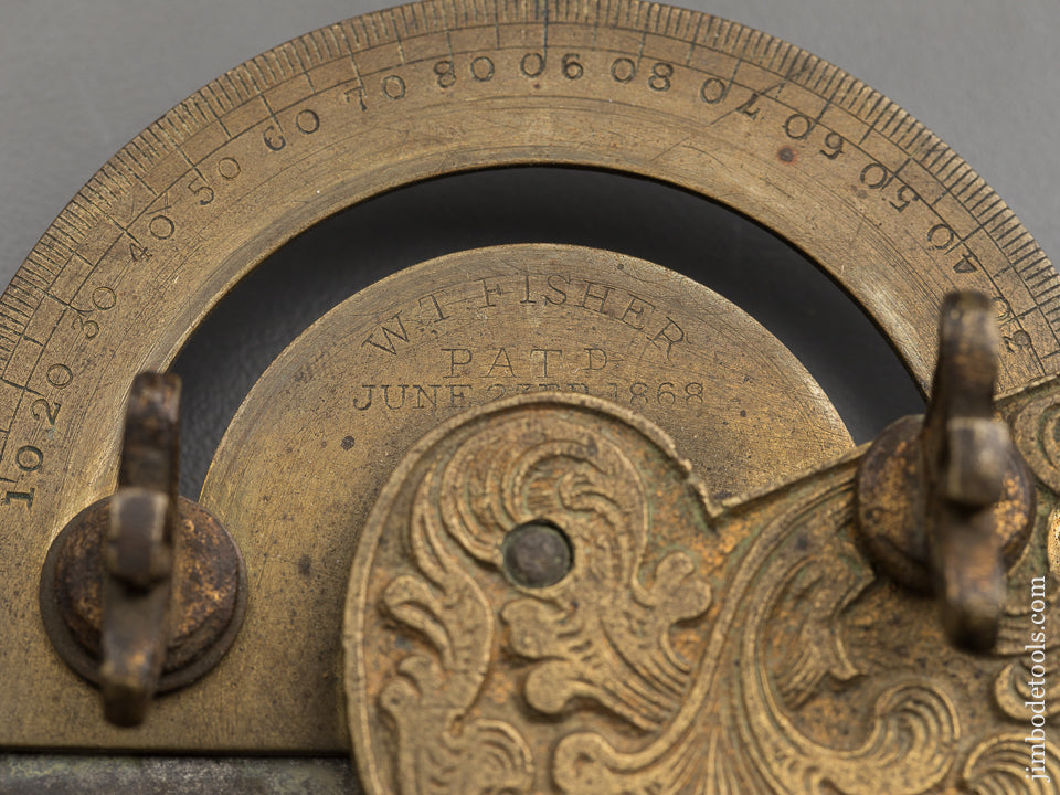Ornate and Amazing 1868 FISHER PATENT Bevel Square Protractor Level by DISSTON & MORSS TOOL WORKS - 88739R