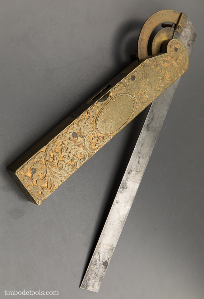 Ornate and Amazing 1868 FISHER PATENT Bevel Square Protractor Level by DISSTON & MORSS TOOL WORKS - 88739R