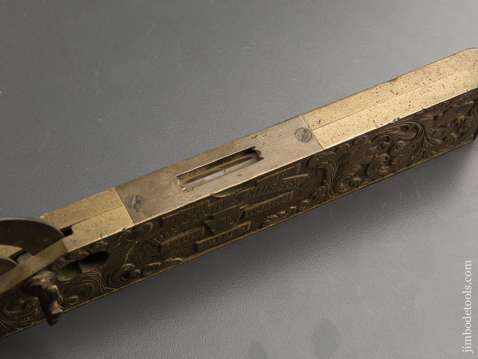 Ornate and Amazing 1868 FISHER PATENT Bevel Square Protractor Level by DISSTON & MORSS TOOL WORKS - 88739R