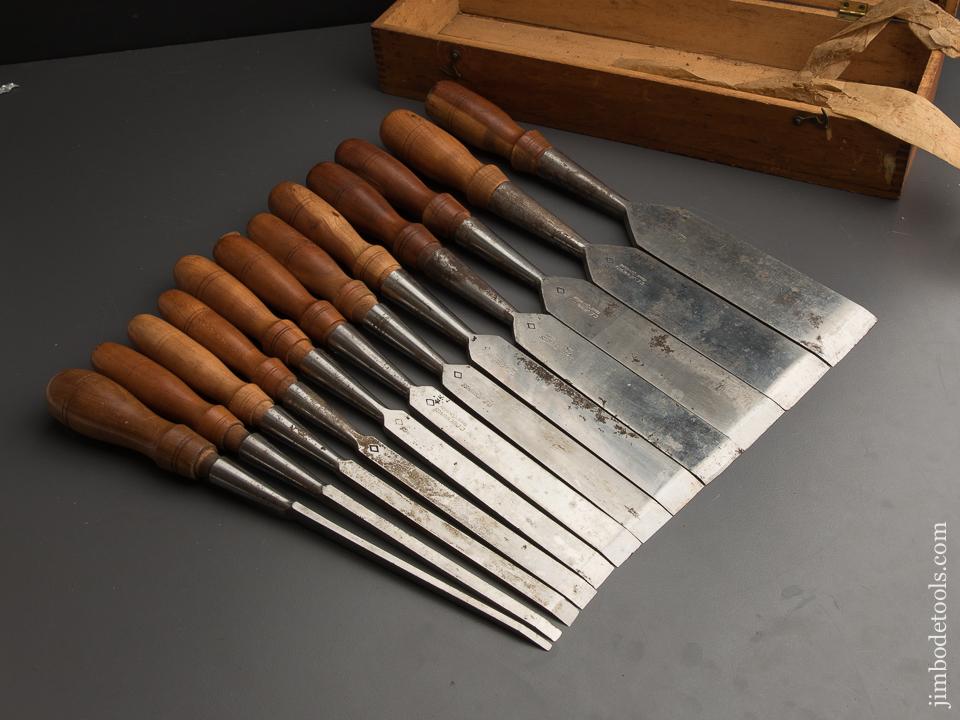 Magnificent! Set of Twelve C.E. JENNINGS Socket Firmer Chisels in Original Box - 89792