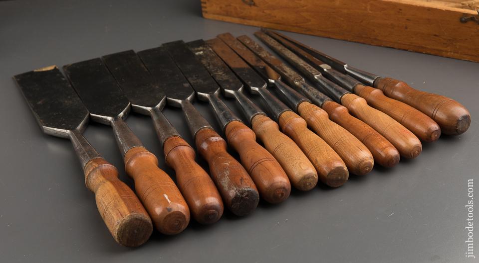 Magnificent! Set of Twelve C.E. JENNINGS Socket Firmer Chisels in Original Box - 89792