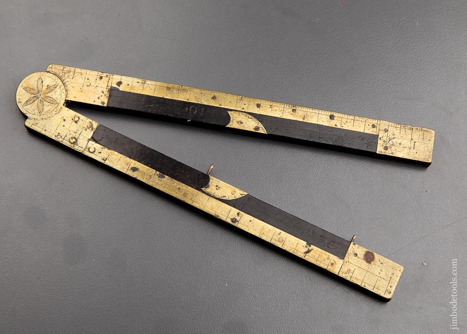 EARLY French Beautiful Brass and Ebony Two Fold Twelve Inch Rule - 92200U