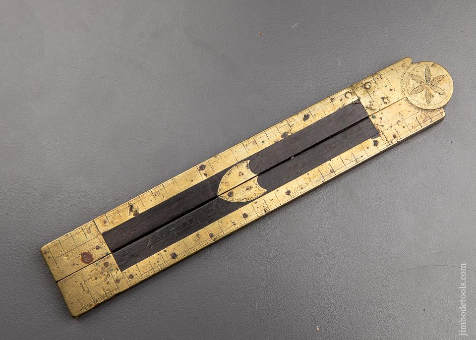 EARLY French Beautiful Brass and Ebony Two Fold Twelve Inch Rule - 92200U