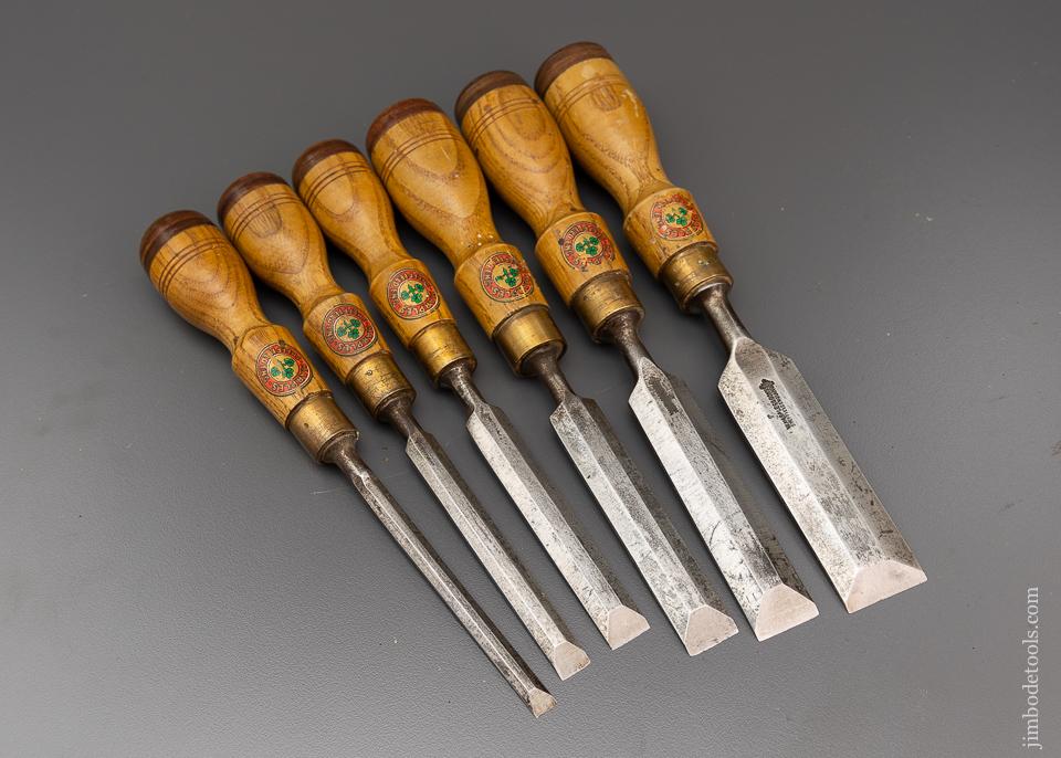 Magnificent Set of Fine MARPLES Beveled Edge Tang Firmer Chisels with Decals - 96320